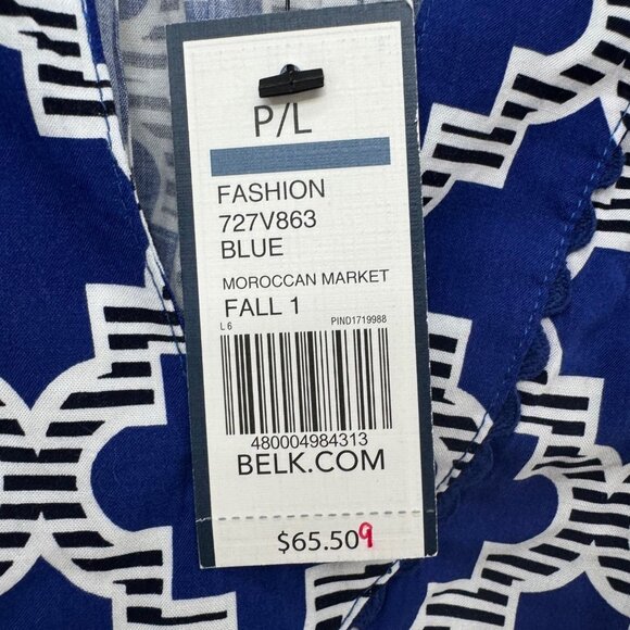 Crown Ivy Moroccan Market Blouse Womens Blue White Crochet Cutout Size PL - Picture 4 of 9